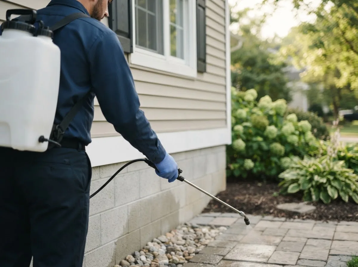 Pest control technician inspecting a home in Concepcion, TX